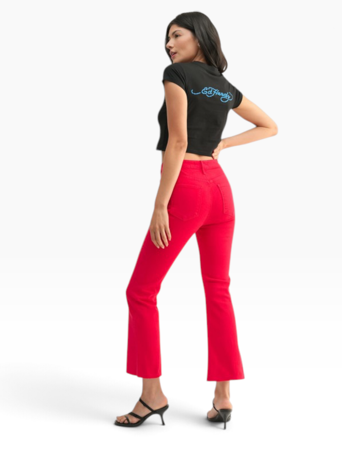 Denim Crop Flare in Red