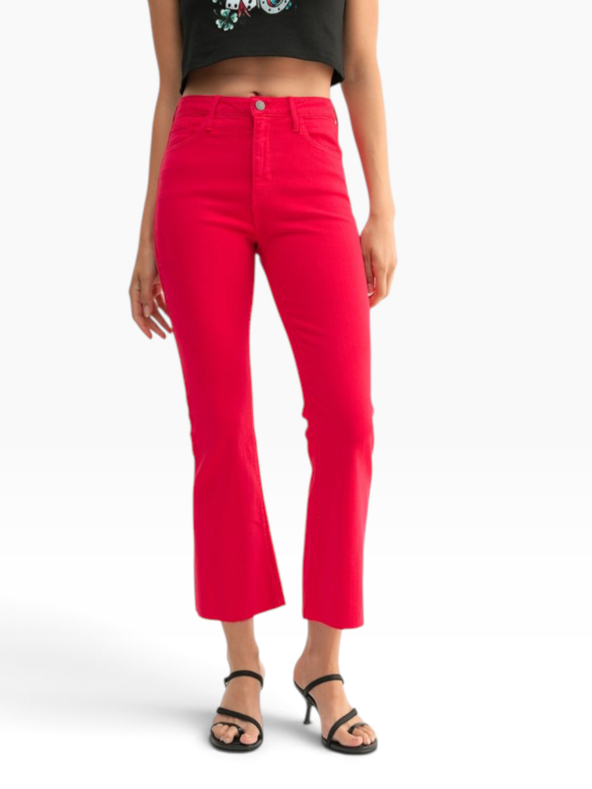 Denim Crop Flare in Red