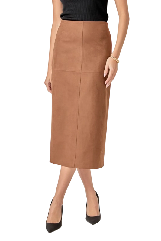Brown Suede Midi Skirt