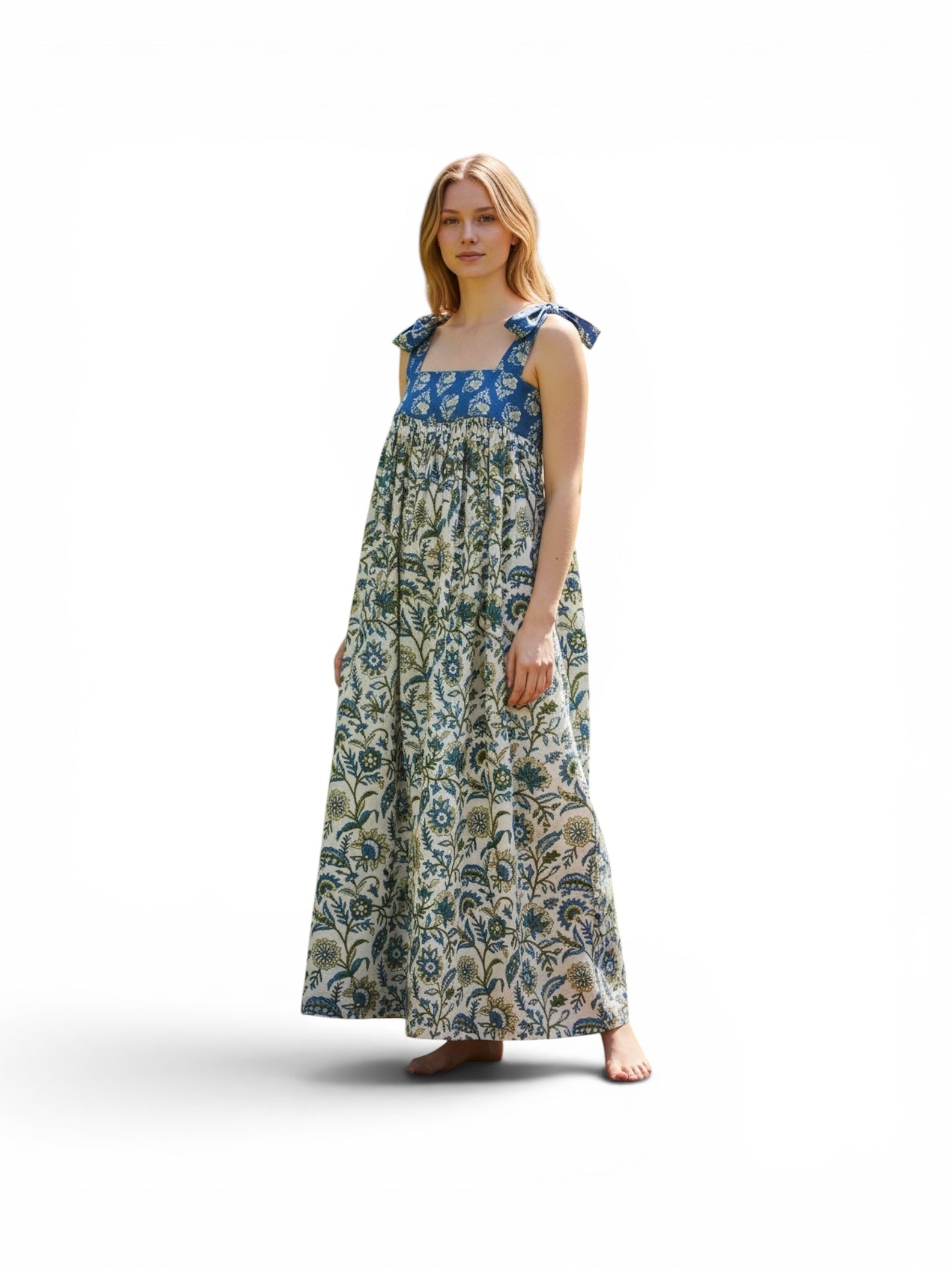 Summer Blues Tie Shoulder Midi