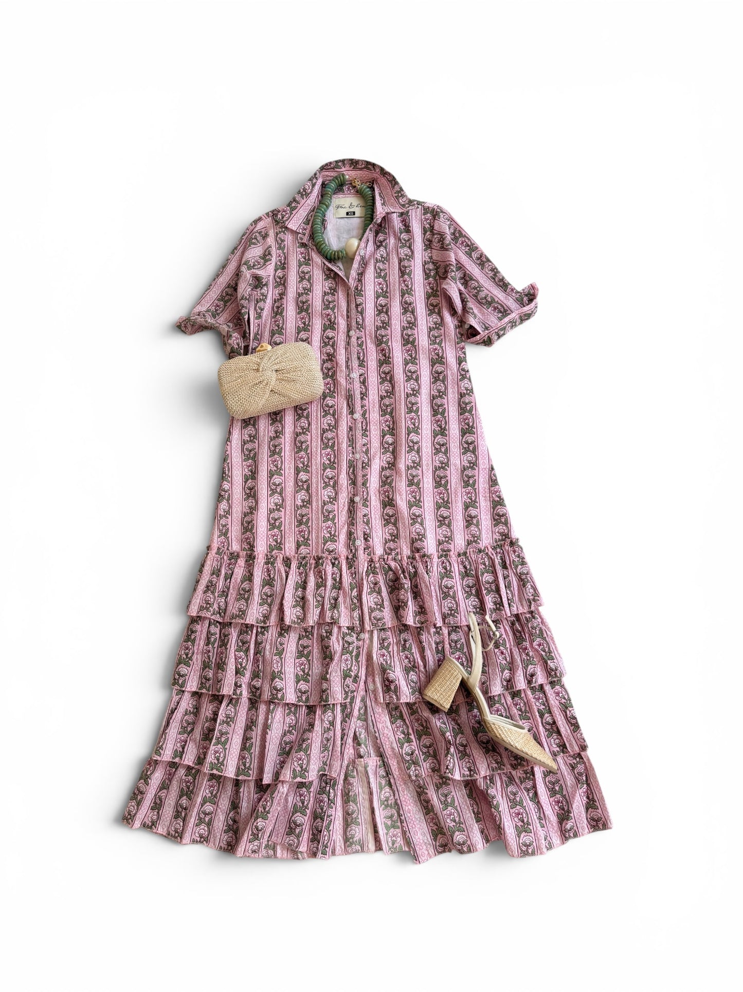 Basin Street Midi in Pink & Green Floral Vine