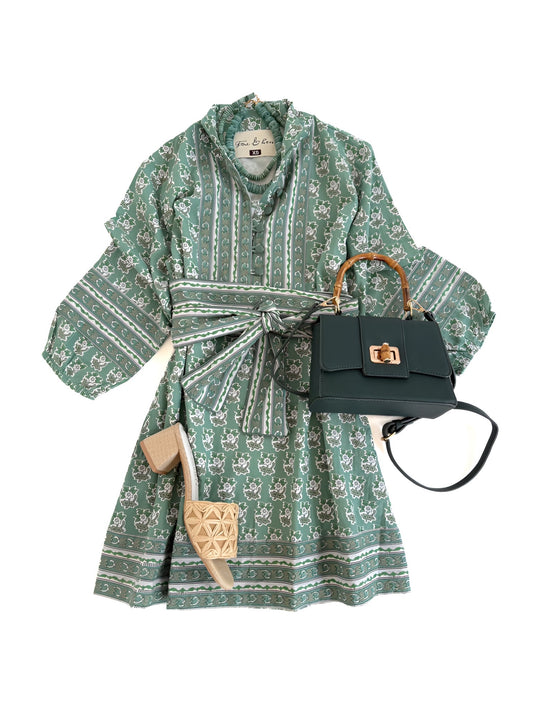 State Street Mini in Green BlockPrint