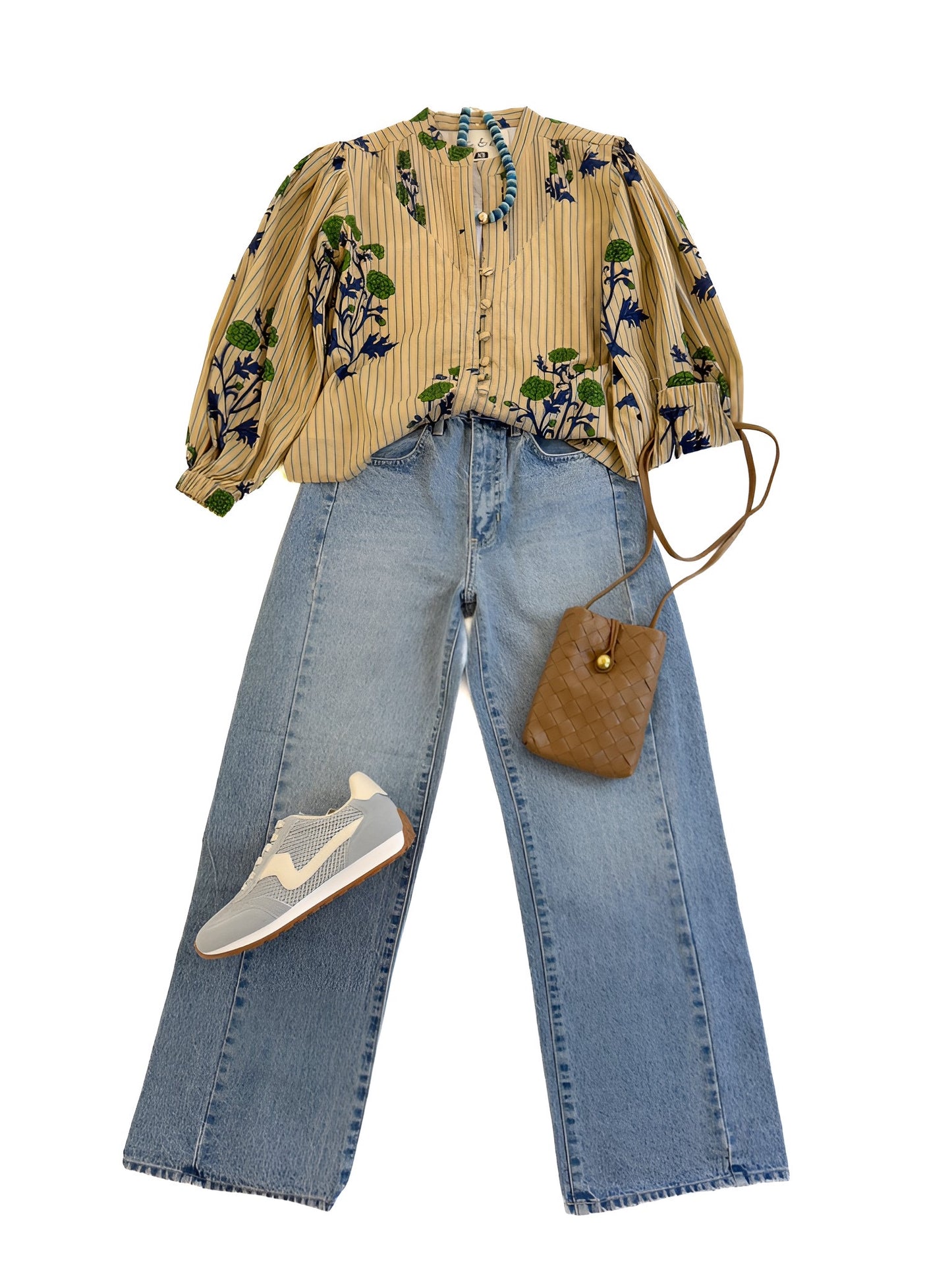 Brooke Top in Green & Blue Marigold Stripe